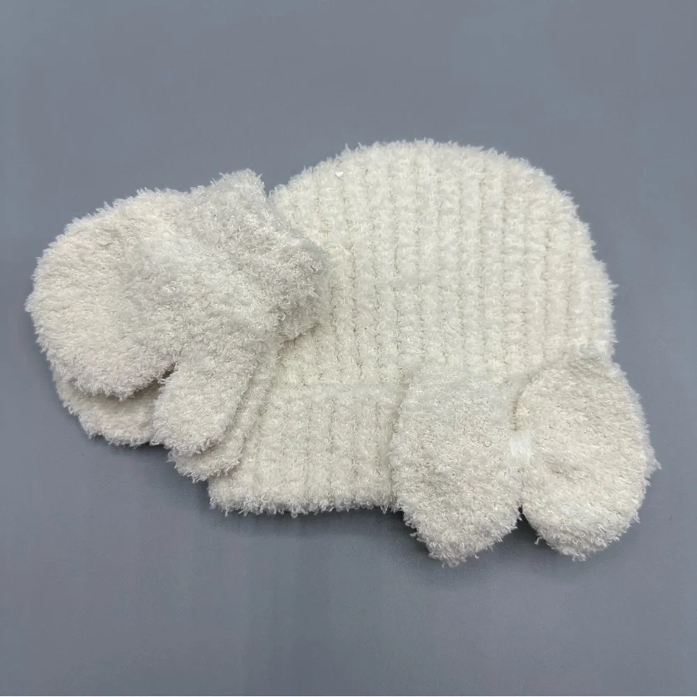 Toby & Me Soft Winter Bow Beanie Hat Mittens Set Size 6-12 Months White
